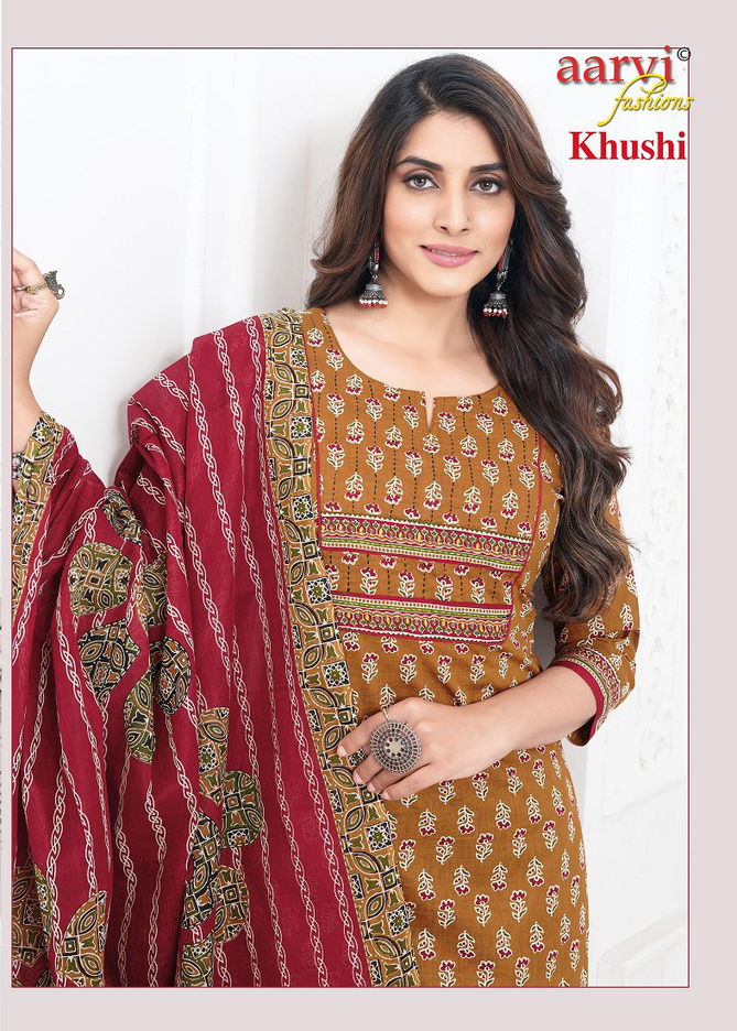 Khushi Vol 1 By Aarvi Cotton Ajrakh Printed Kurti With Bottom Dupatta Wholesale Shop In Surat
